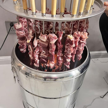 Smokeless Barbecue Hanging Grill, Stainless Steel Charcoal BBQ Stove Charcoal Braised Grill Barrel, Portable 360° All Round Roasting Oven for Outdoor Indoor