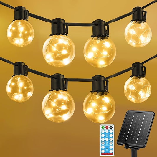 Outdoor String Lights Solar Powered, 50ft 20 LED Bulbs Hanging Patio Lights Dimmable w/Timer & Remote, Globe Bulb Shatterproof Waterproof for Outdoor Indoor Decor - Warm White