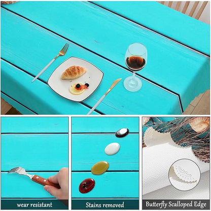 Swono Beach Table Cloth Tropical Fish Net Seashells Starfish Blue Wood Rectangle Tablecloth Picnic Table Cover BBQ Table Cloths Polyester for Kitchen Camping BBQ 50x72 Inch
