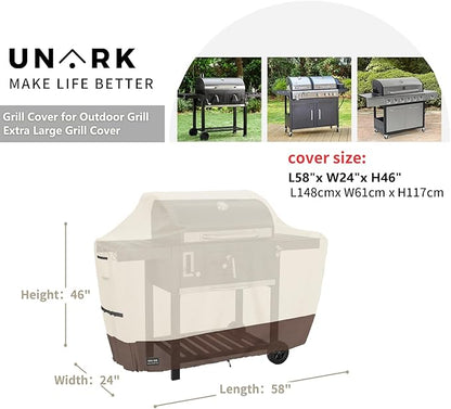 58 inch Grill Cover for Outdoor Grill, Gas Grill Covers Heavy Duty Waterproof Suitable for Weber Genesis 2, All Weather Protection BBQ Cover 58" L x 24" W x 46" H Beige and Brown