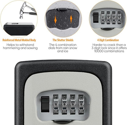 Key Lock Box Wall Mounted, Fayleeko 4 Digit Combination Lockbox for Outside, House Keys - 5 Keys Capacity, Key Safe Security Storage Lock Box for Indoor, Outdoor, Garage, Garden, Store (Grey, 4Pack)
