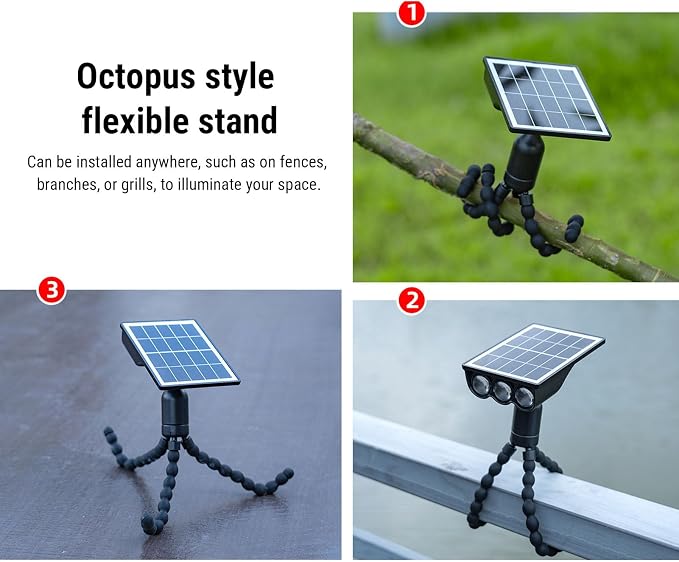 SUNGOOYUE Solar Lights Outdoor, Octopus Style, 2 Lighting Modes, Grill Stand, Flexible Octopus Tripod Light for Terrace, Fence, Garden, Camping, Patio