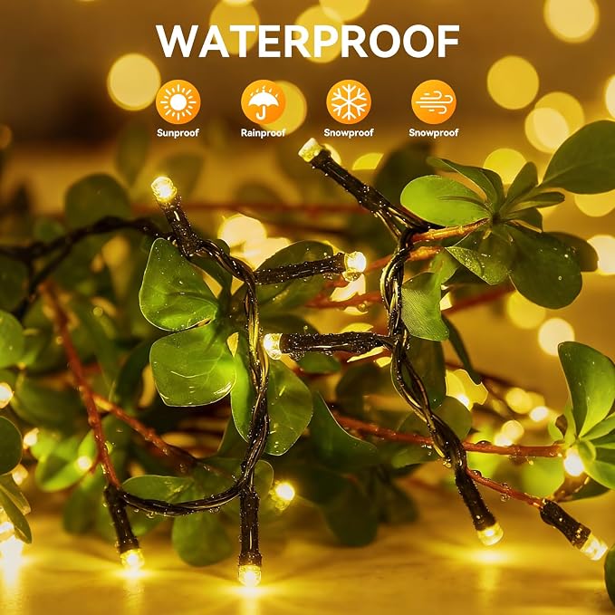 Solar String Lights Outdoor Waterproof 2 Pack Total 66ft 200LED Warm White | 8 Modes Twinkle Lights Solar Fairy Lights for Patio, Garden Yard Party Wedding Tree Christmas Halloween Decoration