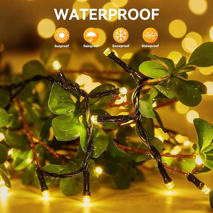 Solar String Lights Outdoor Waterproof 2 Pack Total 66ft 200LED Warm White | 8 Modes Twinkle Lights Solar Fairy Lights for Patio, Garden Yard Party Wedding Tree Christmas Halloween Decoration