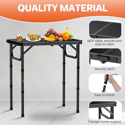 FUNYKICH 2ft Folding Camping Table 22.8''x15.7''x26.4'',3 Height Adjustable | Lightweight & Portable, Aluminum Small Outdoor Table with Carry Handle for Camping, Beach, Picnic, Black