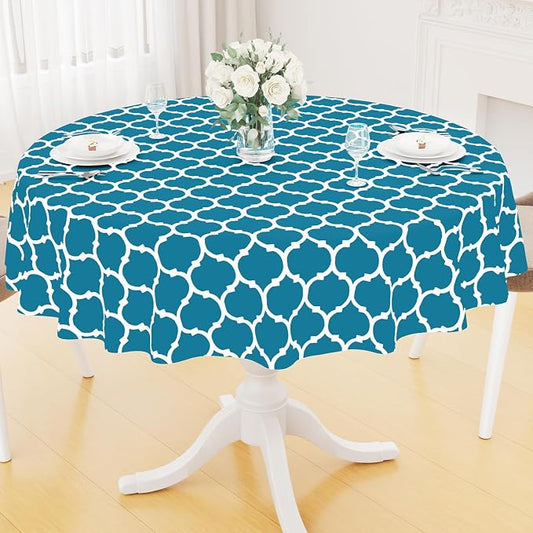 Smiry Round Plastic Table Cloth, Waterproof Vinyl Tablecloth with Flannel Backing for Round Tables, Wipeable Spillproof Tablecloths for Dining, Camping, Indoor and Outdoor (60" Round, Teal)
