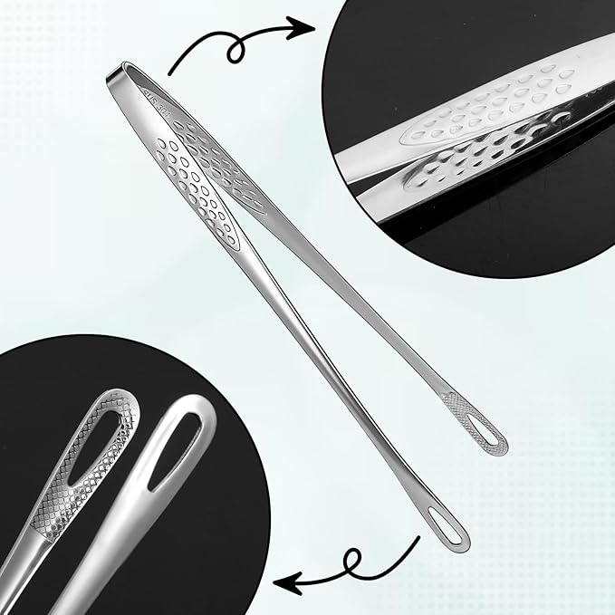 2 Pcs 11 Inches and 9.45 In Kitchen Tongs Korean BBQ Tweezers Grill Tools Stainless Steel Kitchen Tweezers Grill Food For Cooking, Meat, Bread & Ice, Clip Head Hollow Design