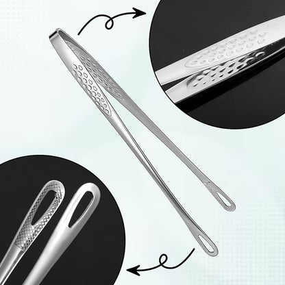 2 Pcs 11 Inches and 9.45 In Kitchen Tongs Korean BBQ Tweezers Grill Tools Stainless Steel Kitchen Tweezers Grill Food For Cooking, Meat, Bread & Ice, Clip Head Hollow Design