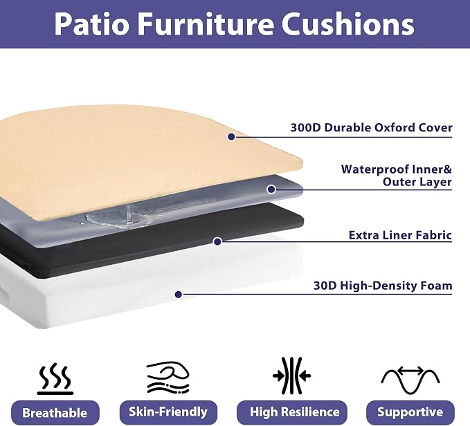 IPYNBAP Outdoor Chair Cushions Set of 4 -Waterproof Outdoor Seat Cushions for Patio Furniture, Patio Chair Cushion with Handle and Ties, Out Door Chair Pads,19x19x3-Round, Beige