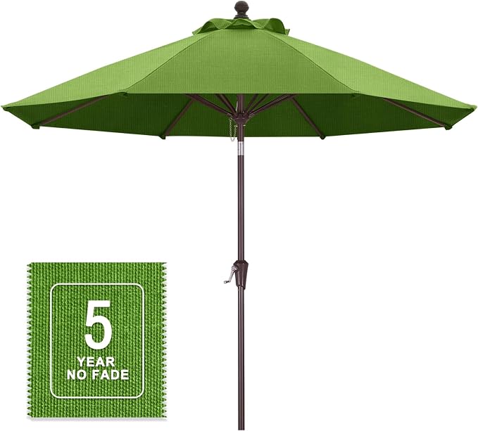 MASTERCANOPY 9ft Olefin 5-Year-Non-Fading Patio Umbrella Grass Green | UV/Water/Fade-Resistant Canopy, Vented Top, 8 Fiberglass Ribs – Ideal For Deck, Yard, Market
