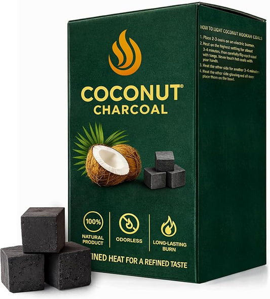 100% Natural Coconut Charcoal Coals 72 pcs, 25mm Cubes Made from Natural Coconut Shells, 2.2 lbs (1kg) Long-Lasting Hookah Charcoal, Low Ash Charcoal