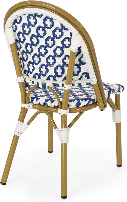 Christopher Knight Home Anastasia Outdoor French Bistro Chair (Set of 4), Blue + White + Bamboo Print Finish
