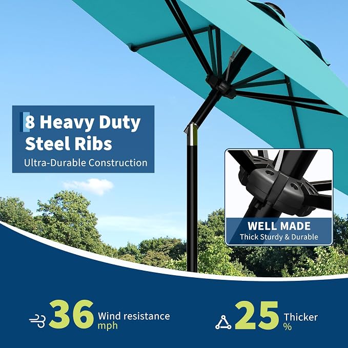 GarveeLife 10FT Umbrella Outdoor Patio, Pool Umbrella with Push Button Tilt and Crank, 8 Sturdy Ribs Waterproof UV Protection for Garden, Table, Backyard, Market | Table Umbrella Waterproof UV Protection for Garden, Pool, Deck, Backyard, Market (Sky Blue)