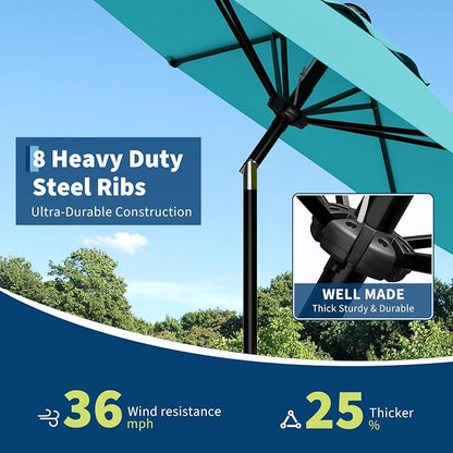 GarveeLife 10FT Umbrella Outdoor Patio, Pool Umbrella with Push Button Tilt and Crank, 8 Sturdy Ribs Waterproof UV Protection for Garden, Table, Backyard, Market | Table Umbrella Waterproof UV Protection for Garden, Pool, Deck, Backyard, Market (Sky Blue)