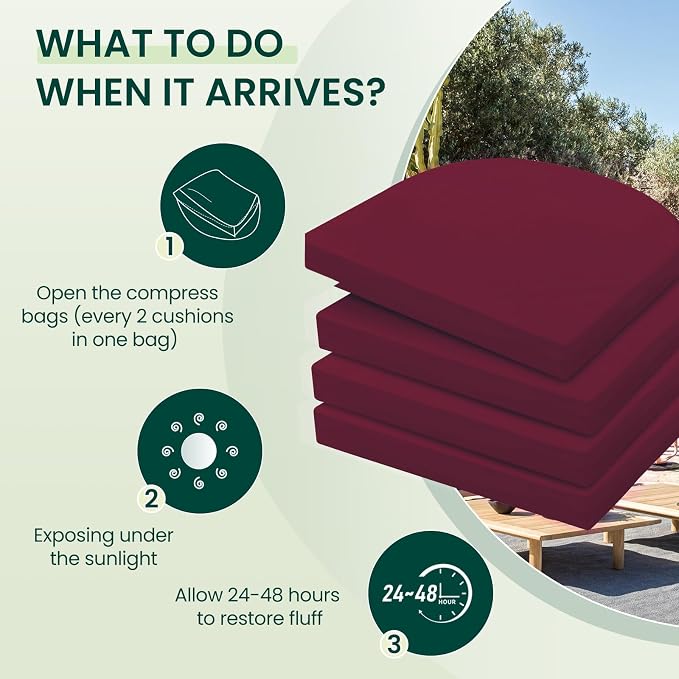 HARBOREST Outdoor Chair Cushions Set of 4, Water Resistant Patio Chair Cushions with Ties, Outdoor Seat Cushions for Patio Furniture, 17"x16"x2", Burgundy