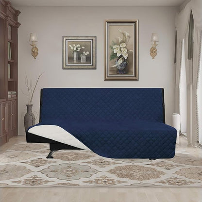Easy-Going Reversible Couch Cover, Large Futon Sofa, Navy/Ivory | Machine Washable Slipcover For Dogs, Water Resistant Furniture Mat For Living Room, Non-Slip Sofa Cover, Pet Friendly