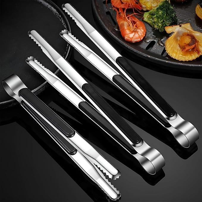 3Pcs Stainless Steel Kitchen Tongs,Metal Cooking Tongs, Heat Resistant Grill Serving Tongs, Heavy Duty Food Tongs with Non-Slip Grip for Salad, Korean Barbecue (9/10/12”)
