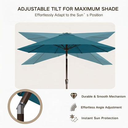Kingdura 9FT Outdoor Patio Umbrella, Round Market Table Umbrella with Push‑Button Tilt and Crank Lift, 8 Sturdy Metal Ribs, UV50+ Protection Canopy for Backyard, Lawn, Deck, Poolside, Garden (Lake blue)