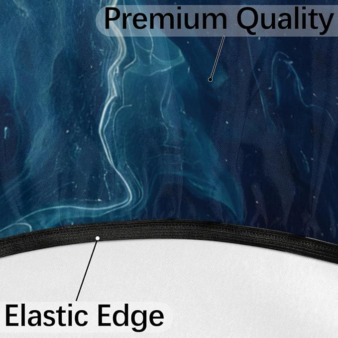 Turquoise Marble Round Fitted Tablecloth with Umbrella Hole and Zipper, 36"-44" Outdoor Elastic Table Cloth Oil-Proof Waterproof Patio Table Cover for Picnic Party Camping