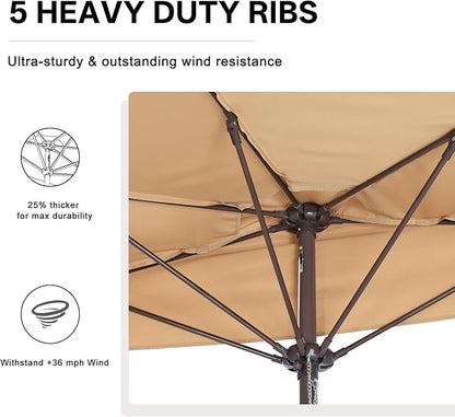 ABCCANOPY Patio Umbrella 11FT - Outdoor Half Umbrellas for Patio, Backyard, Garden, Deck (Tan)