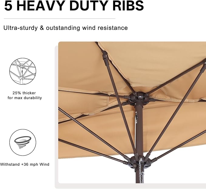 ABCCANOPY Patio Umbrella 11FT - Outdoor Half Umbrellas for Patio, Backyard, Garden, Deck (Khaki)