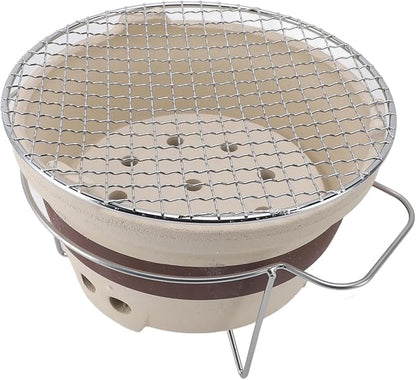Asixxsix Tabletop Charcoal Grill, 24x24x14.5cm Mini Clay Charcoal Stove Portable Hibachi Grill, Japanese Style Barbecue Stove with Mesh Mat for Indoor Outdoor Camping Picnic