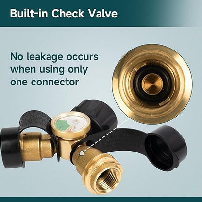 GASPRO Propane Splitter with Gauge, Propane Tank Splitter 2 Way for 5-40LB, Perfect for Heaters, Camping Stoves, BBQ Grills, Gas Burners and More