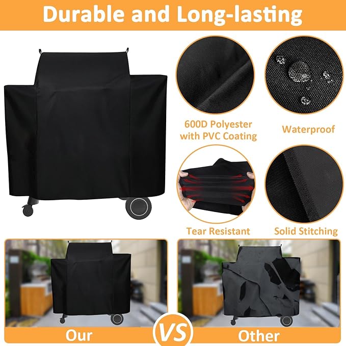 Grill Cover for Traeger Ironwood 650 Smoker, Waterproof Wood Pellet Cover for Traeger Timberline 850, Silverton 620 Pellet Grills Accessories, 600D BBQ Cover Replacement for BAC505 BAC359 BAC592