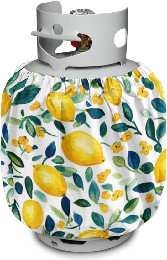 Propane Tank Covers 20lb Watercolor Lemon Outdoor Heavy Duty Waterproof Windproof Gas Tank Cylinder Cover with Elastic Brand, Dress up Your Gas Grill, Fits Standard 20lb Cylinder