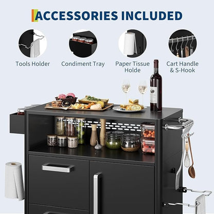 Heavy Duty Outdoor Grill Cart with Stainless Steel Prep Table, Lockable Wheels, Spacious Storage Cabinet, and Island Table Design for Patio or Kitchen Use