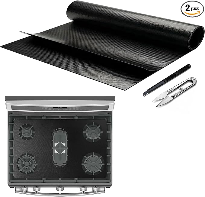 2 Pcs Stove Top Protector for GE&Cafe 30" Gas Range | DIY Cut Fits Stove Guard Liner Protector 5-burner Layout, Non-Stick, Reusable, Dishwasher Safe, Splatter Cover