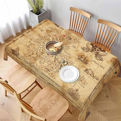 TKS MITLAN Treasure Map Brown Decorative Rectangle Tablecloth Pirate Ship Polyester Table Cloths Kitchen Table Cover for Dining BBQ Picnic Coffee Table 60 x 84 Inch 6-8 Seats
