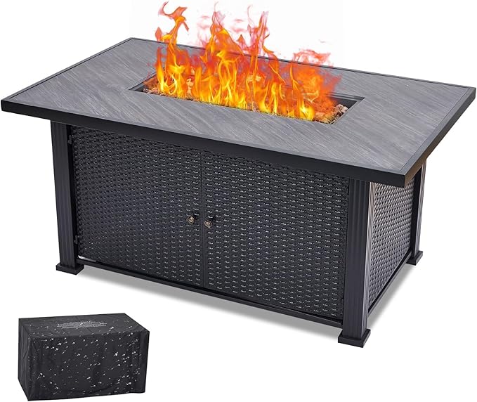 52" Propane Fire Pit Table, 50000BTU Rectangle Fire Table with Cover & Rain Cover, Sturdy Steel and Iron Fence Surface, CSA Safety Certified, Companion for Your Garden (Enlarged Version)