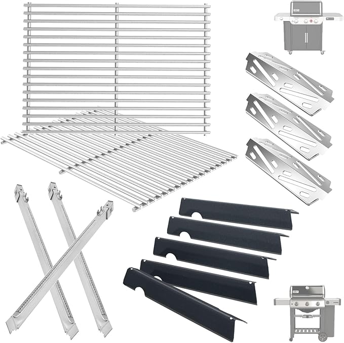 Grill Replacement for Weber Genesis 2 GS4 Parts 3-Burner Genesis II/II LX 300 & Weber Genesis 300(2022 Y),Flavorizer Bars 66032 67095, Grates 66802 66095, Burner 67490 67489&Heat Deflector 66040 66685