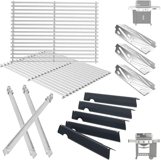 Grill Replacement for Weber Genesis 2 GS4 Parts 3-Burner Genesis II/II LX 300 & Weber Genesis 300(2022 Y),Flavorizer Bars 66032 67095, Grates 66802 66095, Burner 67490 67489&Heat Deflector 66040 66685