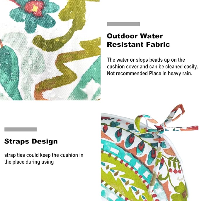 DYTXIII Set of 2 Outdoor Chair Cushions with Ties,Water Repellent Patio Chair Pads 17"x 16" for Outdoor Furniture,Round Corner Seat Cushions for Garden Yard Kitchen Pretty Paisley