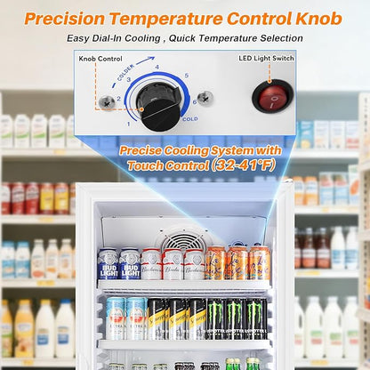 Velivi Commercial Beverage Refrigerator, 24.5" Glass Door Display Fridge, 15 Cu.Ft Beverage Cooler with 5 Adjustable Shelves, Auto Rebound Door, Low Noise, for Shops, Restaurants & Bars WHITE