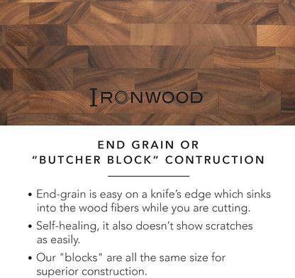 Ironwood Gourmet Large End Grain Prep Station Acacia Wood Cutting Board, 14 x 20-Inch, Brown