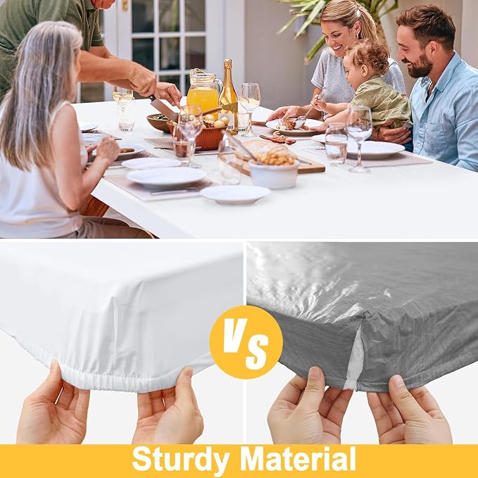 Rectangle Table Cloth, Waterproof Elastic Fitted Tablecloth for 5 Foot Folding Tables, Washable Polyester Tablecloths for Picnic, Camping, Outdoor (White, 30"x60")