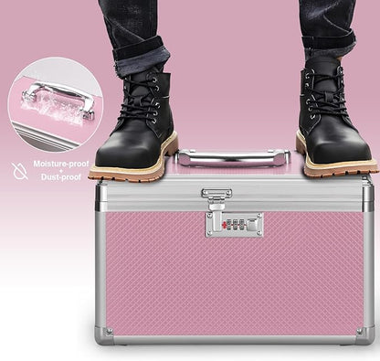 Medicine Lock Box with Combination Lock - 13.4 x 7.6 x 8.2 Inches - First Aid Safe Medication Storage Box, Medications and Personal Items, Safe Boxes for Home and Outdoor - Pink