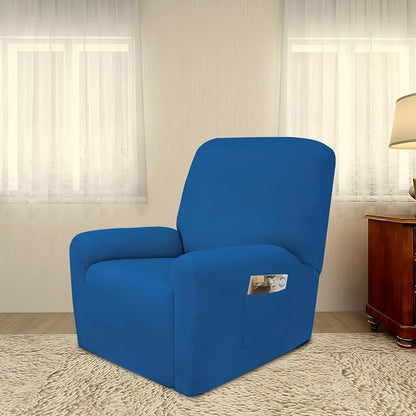 PureFit Stretc Recliner Chair Covers Fleece Soft Couch Covers for Sofa | Classic Blue 4-Pieces Recliner Slipcover Pocket Couch Protector, Fleece Sofa Cover Washable with Non Slip Elastic Bottom