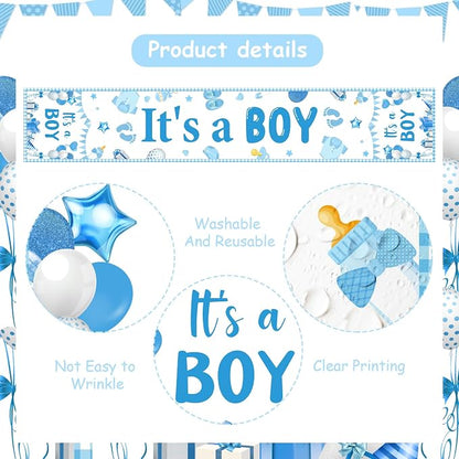 It’s A Boy Theme Table Runner, Blue Linen Fabric Table Runner for Everyday Use 72 x 13 Inches, Washable Table Cover for Baby Shower Indoor Outdoor Kitchen Dining Table Decorations