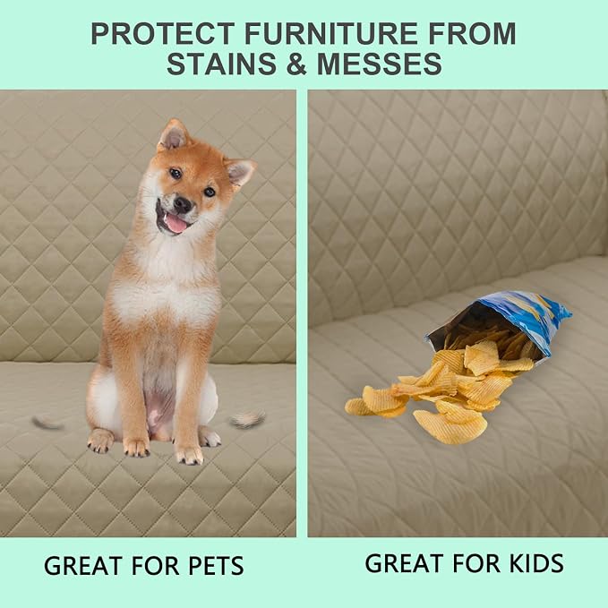 Reversible Oversized Sofa Covers, XL Sofa, Camel/Beige | Couch Cover Furniture Protector for Dogs Elastic Straps Water Repellent Furniture for 4 Cushion Couch