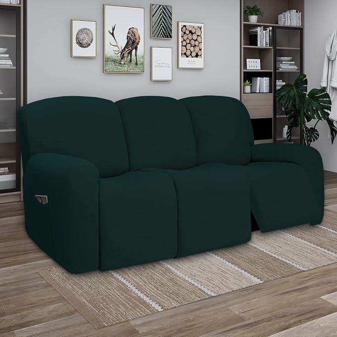PureFit Super Stretch 3 Seats Recliner Sofa Couch Cover with Pocket | Non Slip Soft Sofa Slipcover, Washable Spandex Reclining Furniture Protector for Kids, Pets (Recliner Sofa, Deep Teal)