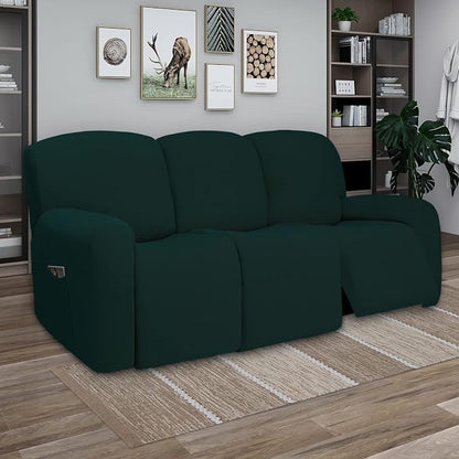 PureFit Super Stretch 3 Seats Recliner Sofa Couch Cover with Pocket | Non Slip Soft Sofa Slipcover, Washable Spandex Reclining Furniture Protector for Kids, Pets (Recliner Sofa, Deep Teal)