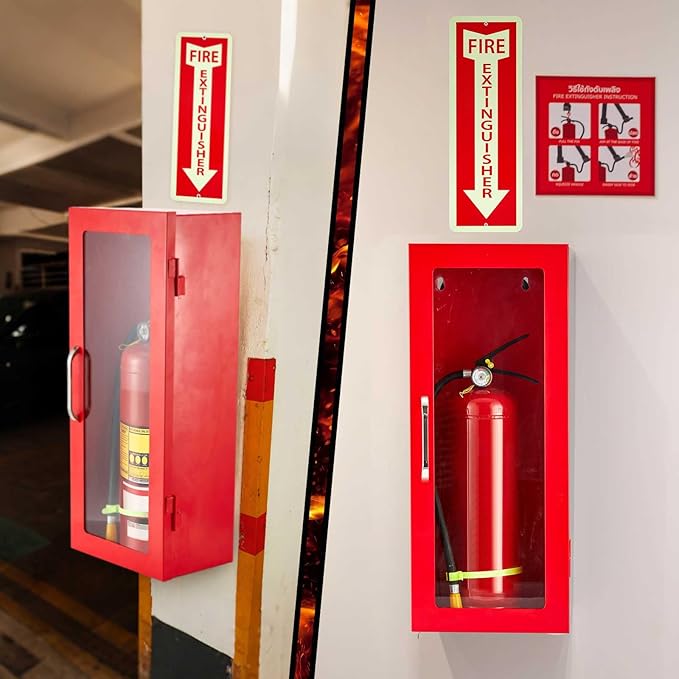 Zonon 10 lb Fire Extinguisher Cabinet with Reflective Sign, Wall & Surface Mount Fire Extinguisher Box Case Steel 24-3/4" H x 10-1/4" W x 6-3/4" D, with Handle, for 2.5/5/10 lb Dry Chemical(Red)