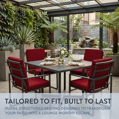 California Umbrella Outdoor Dining Chair, Set of 4 Patio Seat Cushions, 20 x 40 Inch, Premium Outdoor Memory Foam, Fade Resistant, Sunbrella Fabric, Fabric Ties, Jockey Red