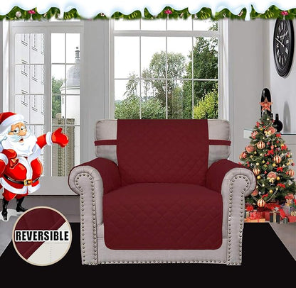 Easy-Going Reversible Couch Cover, Small Chair, Christmas Red/Ivory | Machine Washable Slipcover For Dogs, Water Resistant Furniture Mat For Living Room, Non-Slip Sofa Cover, Pet Friendly