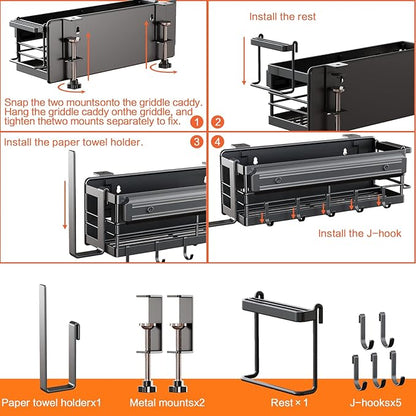 LIVOD Griddle Caddy - Magnetic Tool Holder for Blackstone Grills (17"-36") with Paper Towel Holder & Knife Rack