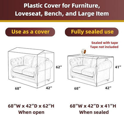 Yotelab Plastic Loveseat Cover for Moving and Storage, 68Wx42Dx62H/41H Inch | Open, No Seal, Clear Moving Bags for Loveseat, Bench, Sofa, or Other Bulky Furniture